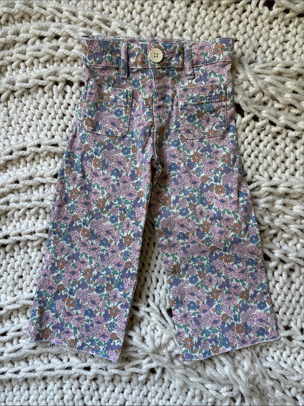 Zara Pink Floral Wide-Leg Pants with Green Accents